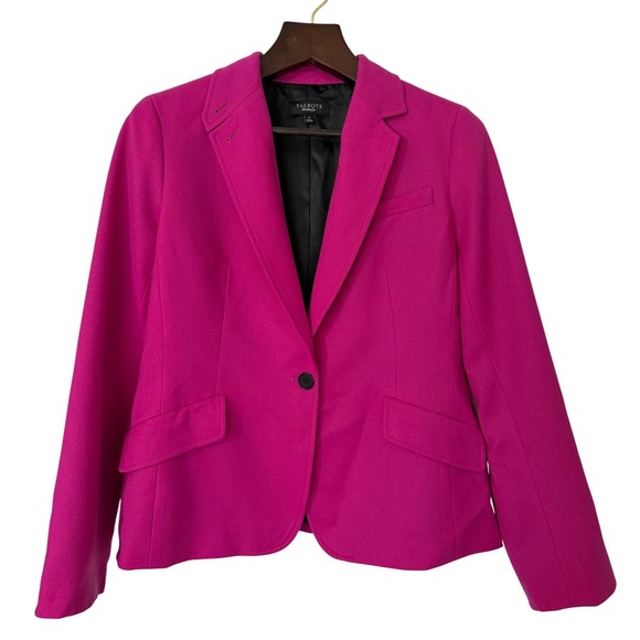 Talbots Jackets & Blazers - Talbots Womens Blazer Jacket Pink Wool Blend Single Button Size 14 FLAW NWOT